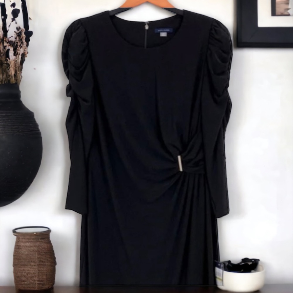 Tommy Hilfiger Ruched Waist Puffed Sleeve Midi Dress - Picture 7 of 15
